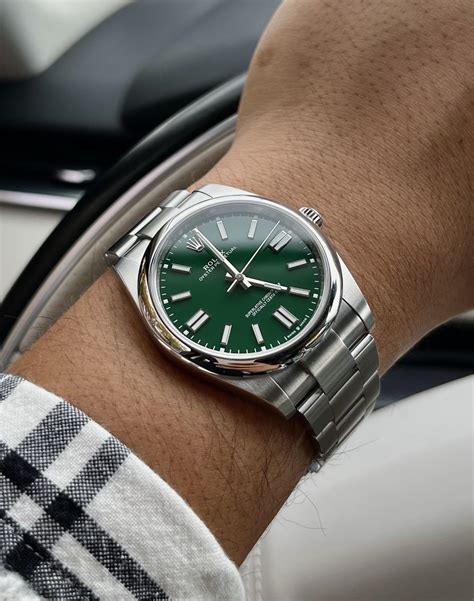 rolex oyster perpetual green on wrist|used Rolex Oyster Perpetual for sale.